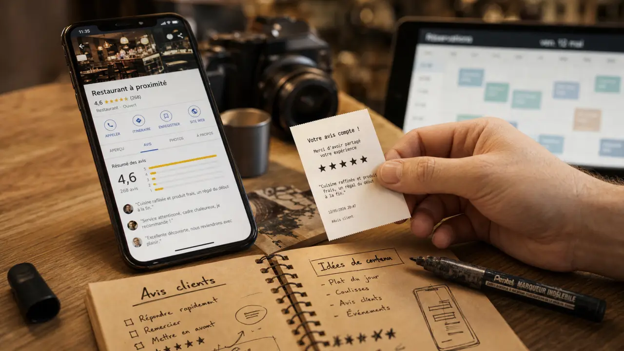 Stratégie digitale restaurant : avis Google et réservation en ligne sur smartphone