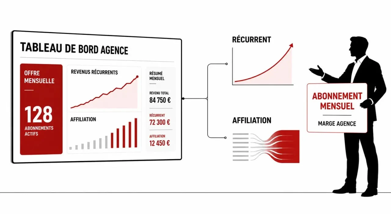 Systeme.io SaaS : illustration du modèle white label et des revenus récurrents pour agence