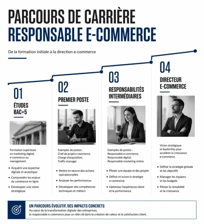 Infographie du parcours de carrière d'un responsable e-commerce