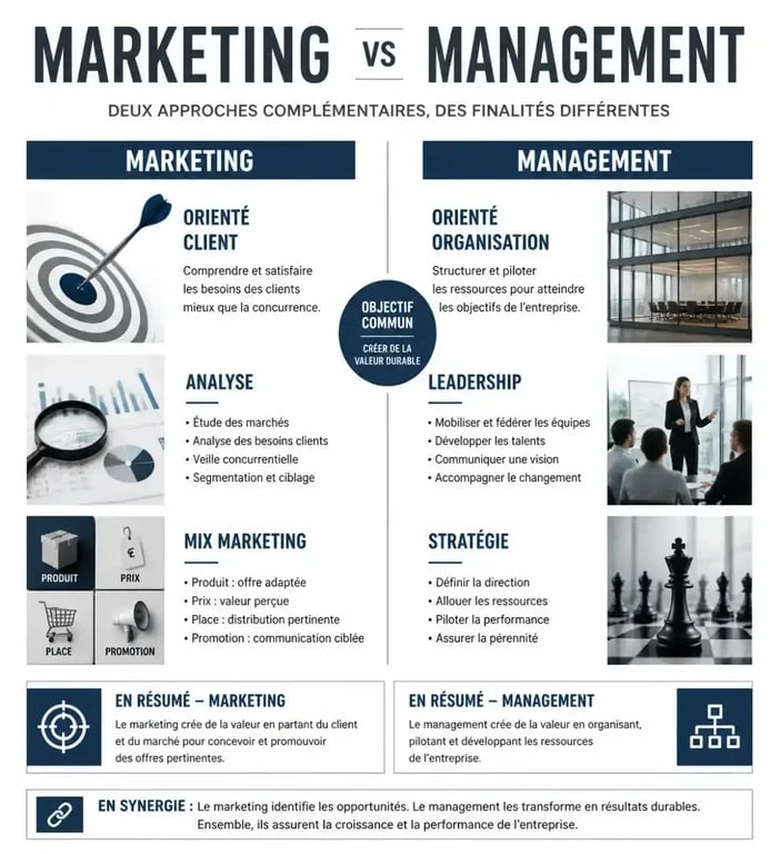 Infographie comparative entre marketing et management pour les entreprises
