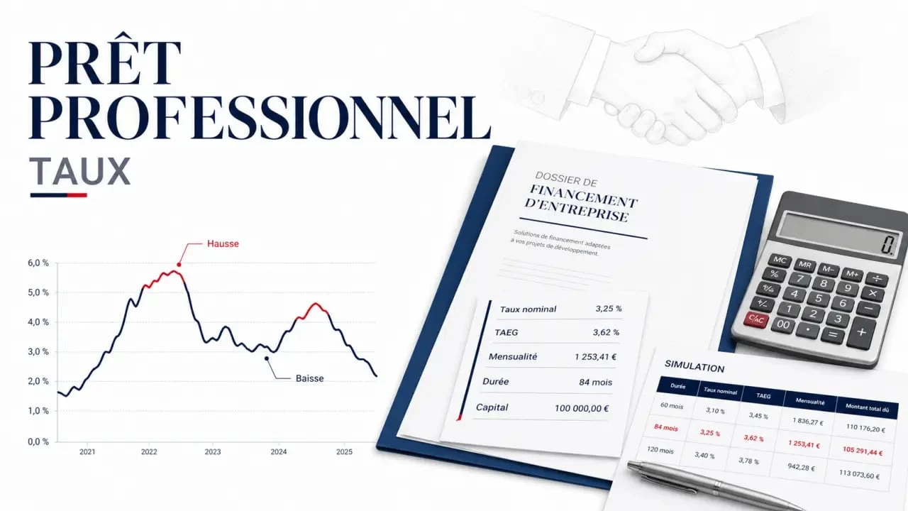 Prêt professionnel taux : comparatif visuel des taux, du TAEG et des facteurs de financement