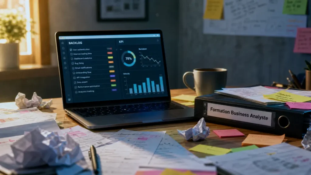 Formation business analyst Lyon : alternance ou 3 jours, tableau KPI et backlog agile