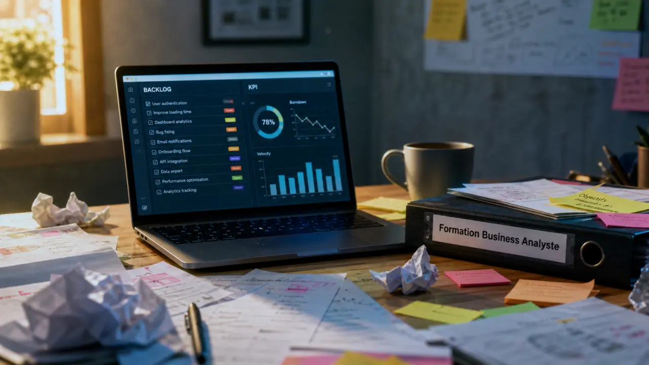 Formation business analyst Lyon : alternance ou 3 jours, tableau KPI et backlog agile