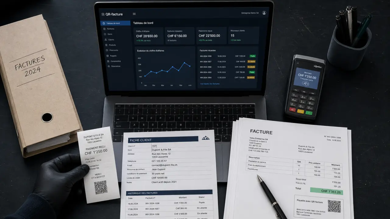 Logiciel de gestion commerciale suisse : QR-facture, CRM et stock