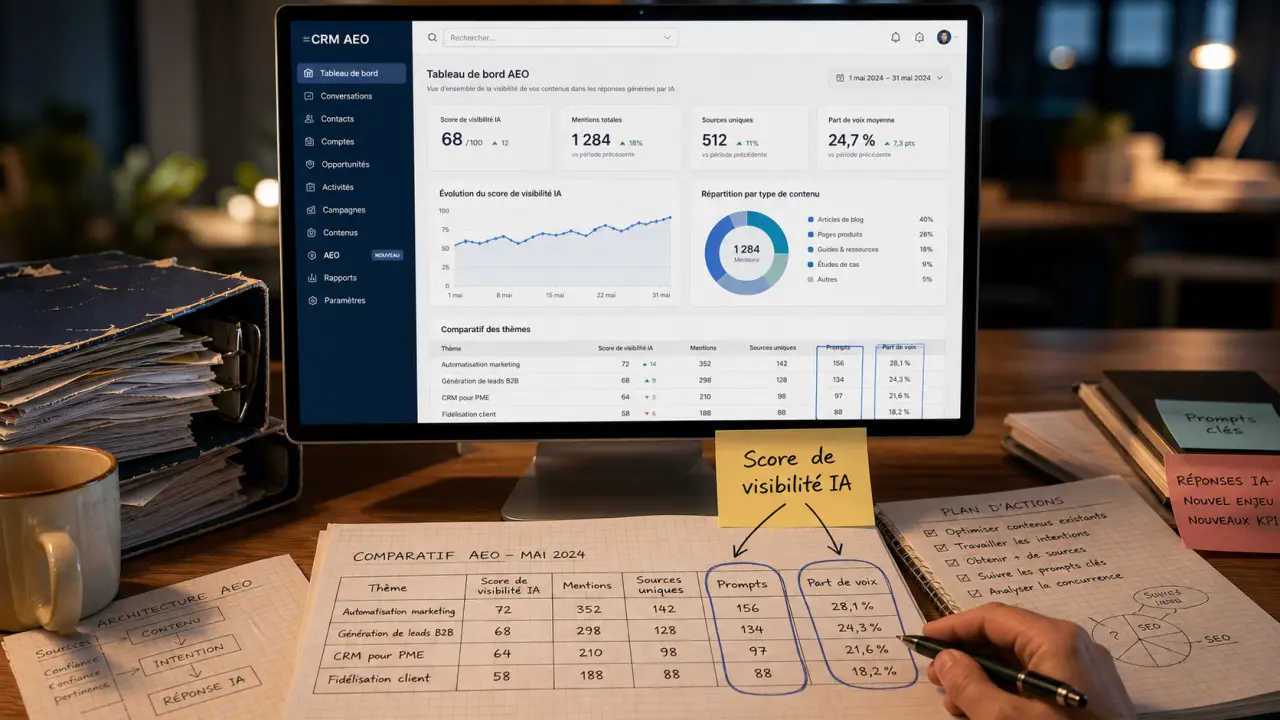 Outils AEO en intégration marketing et CRM, visibilité IA sans changer de plateforme