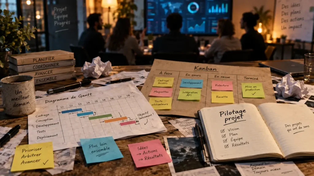Compétences gestion de projet : pilotage équipe et livrables, Gantt et Kanban