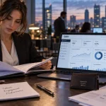 Digitalisation RH : femme RH avec SIRH et KPI sur ordinateur