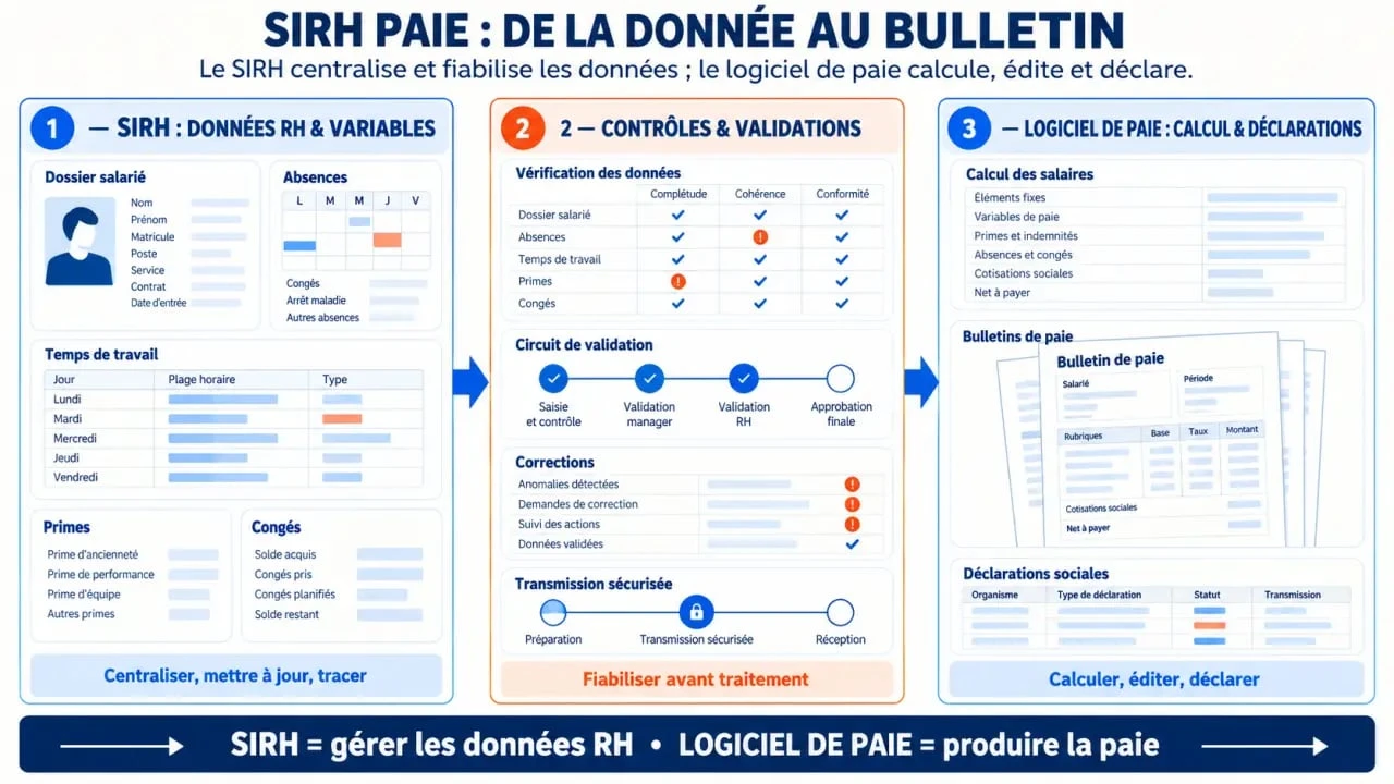 Infographie SIRH paie : circulation des données RH vers le logiciel de paie