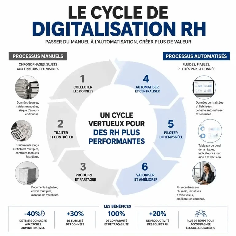 Schéma du cycle de digitalisation RH pour une gestion optimisée des ressources humaines
