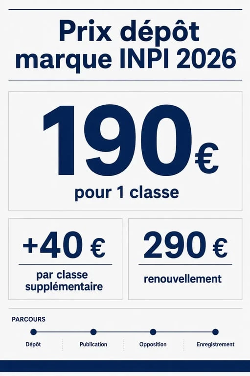 Prix dépôt marque INPI 2026 : visualisation des tarifs officiels, classes supplémentaires et renouvellement