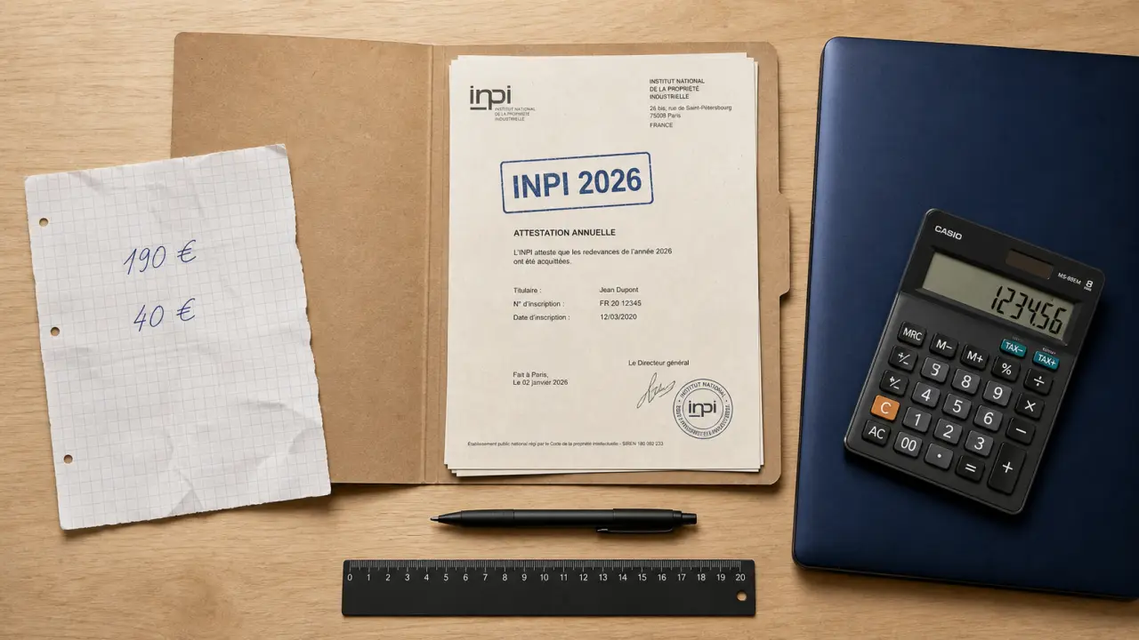 Prix dépôt marque inpi 2026 : 190 € et 40 € par classe