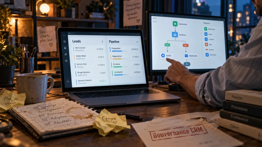 Avis utilisateurs Salesforce automatisation commerciale : gouvernance CRM avec tableau de bord et Flow