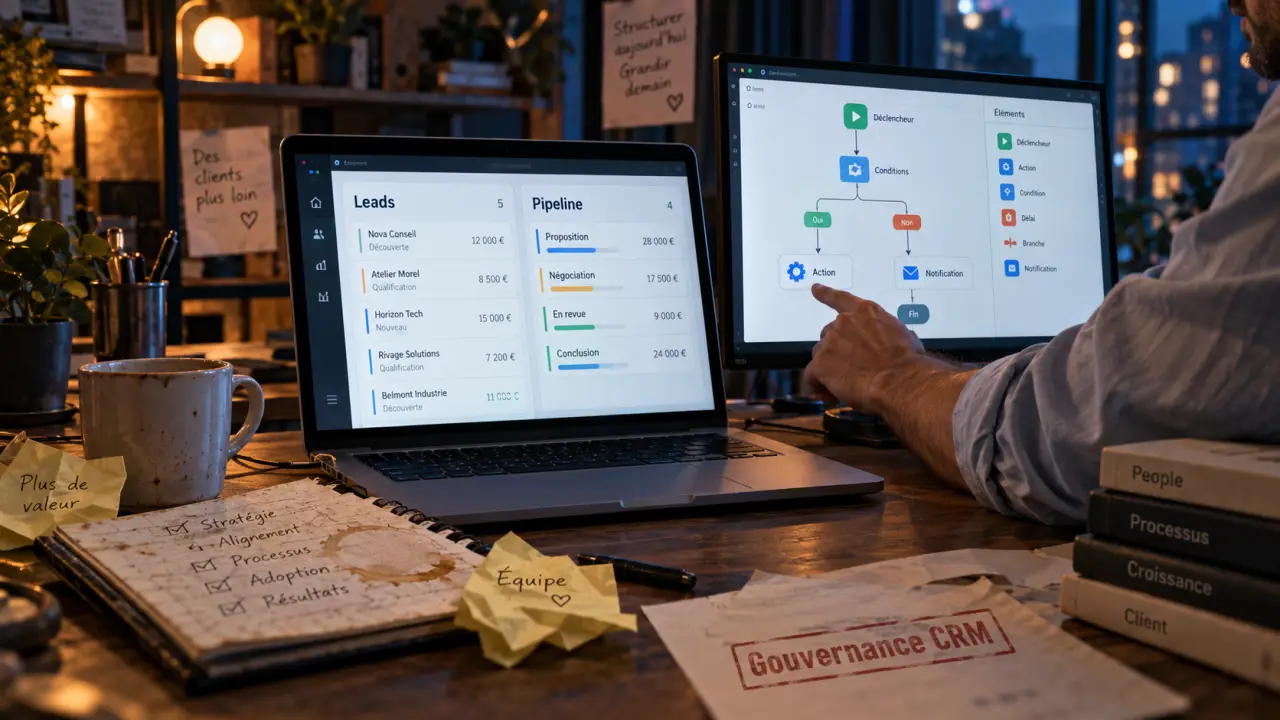 Avis utilisateurs Salesforce automatisation commerciale : gouvernance CRM avec tableau de bord et Flow